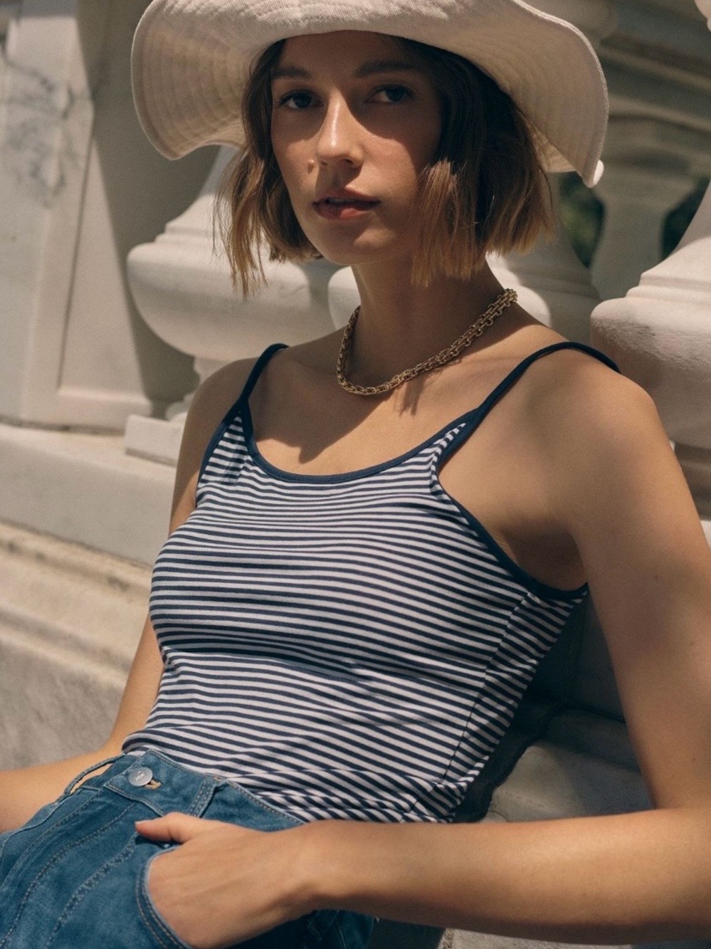 Striped Navy and White Spaghetti Strap Tank Top